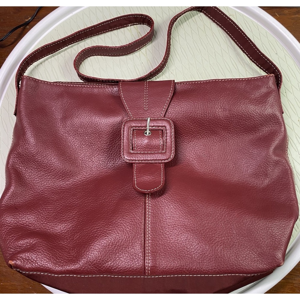 Wilsons Leather Vintage Red Pebbled Leather Purse Handbag Purse 9.5x13x3"